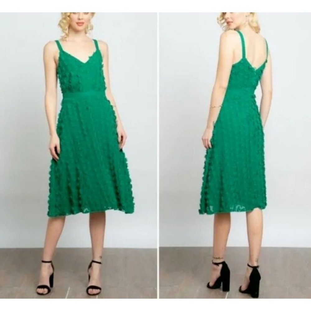Anthropologie Eva Franco Floral Hanya Green Midi Dress 2 3D Floral